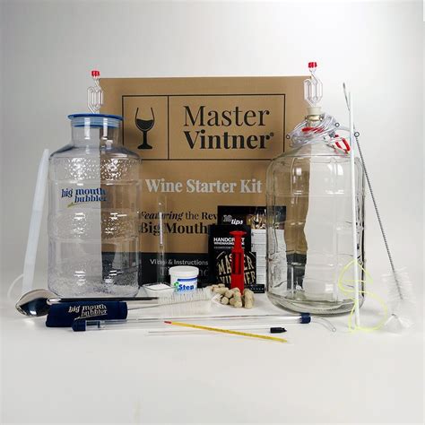 Master Vintner Home Wine Making Equipment Starter Kit With Plastic Big Mouth Bubbler And Glass