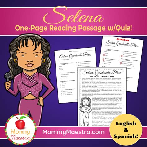 Womens History Month Reading Comprehension Selena Quintanilla