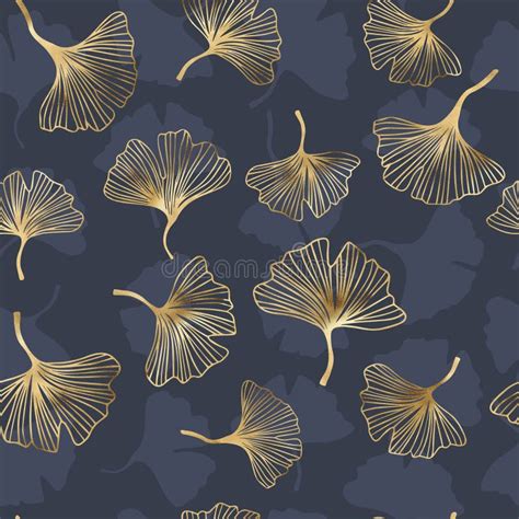 Gold Seamless Pattern Gold Ginkgo Biloba Leaves Nature Background