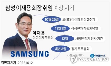 그래픽 삼성 이재용 부회장 회장 취임 예상 시기 연합뉴스