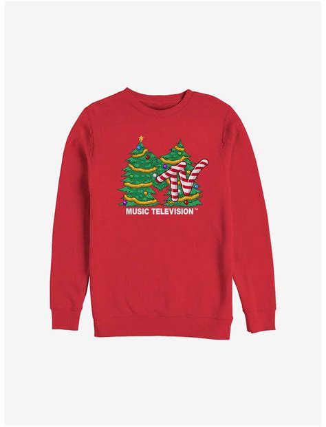 Mtv Christmas Tree Logo Sweatshirt Red Hot Topic