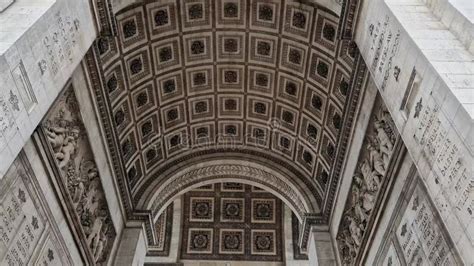 View Underneath Triumphal Arch Arc De Triomphe In Paris France