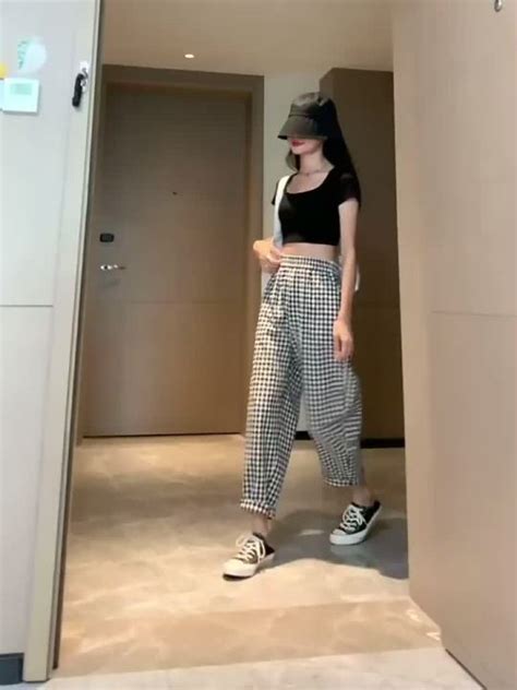 HOT กางเกงลำลองผาฝายผสมผาลนนลายสกอตสชมพสำหรบผหญง 2022 กางเกงแปดเกาสวนทรงหลวมใหม