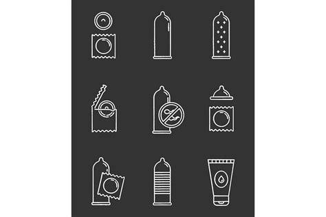 Safe Sex Chalk Icons Set Outline Icons ~ Creative Market