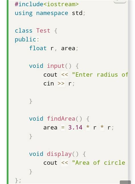 Write A Program In C To Calculate Area Of Circle Using Class Brainly In