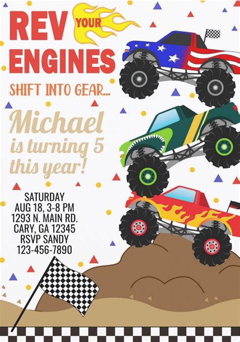 Monster Trucks Boy Birthday Invitation Invitation Zazzle Monster