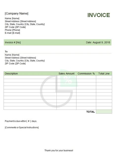 Commission Invoice Template Free Word Templates