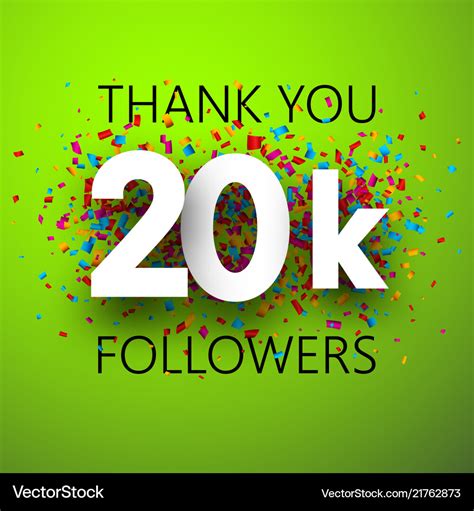 Thank You 20k Followers Card With Colorful Vector Image