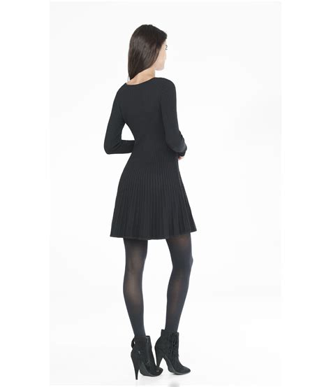 Lyst Express Black Ribbed Fit And Flare Sweater Dress In Black