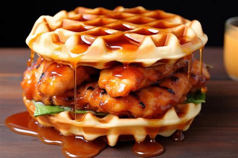 Premium Photo Honey Sriracha Chicken Waffle Burger