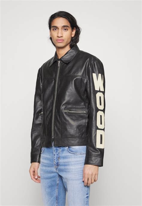 Deadwood Gibbs Leather Jacket Black Off White Black Zalando Ie