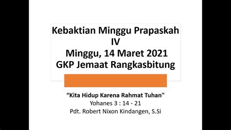 Kebaktian Minggu Prapaskah Iv Minggu Maret Gkp Jemaat