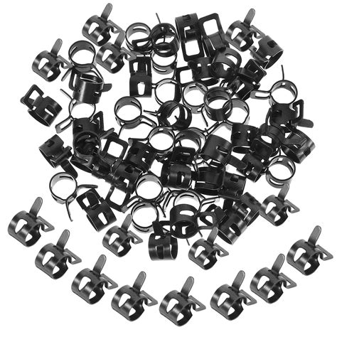 50 Pcs Pipe Clamp Hoop Black Hose Clamps Small Spring Fuel Line Tube