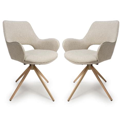 Playa Swivel Natural Fabric Dining Chairs In Pair Furniture In Fashion