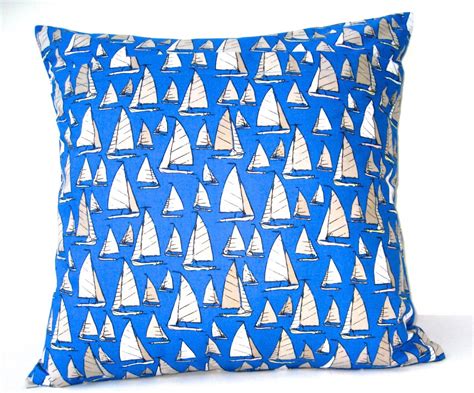 Blue Throw Pillow Sail Boat Pillow Cover Throw Pillow Etsy