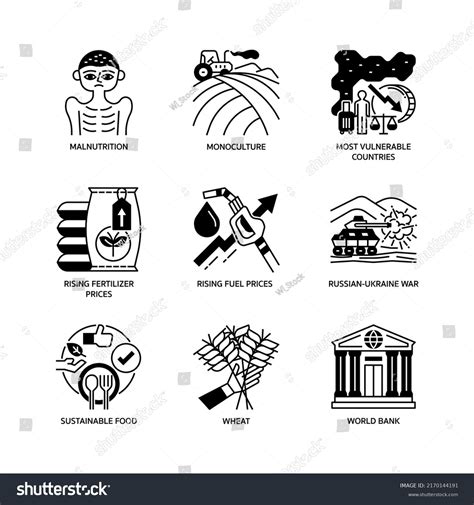 Global Food Crises Icon Set Glyph Stock Vector Royalty Free