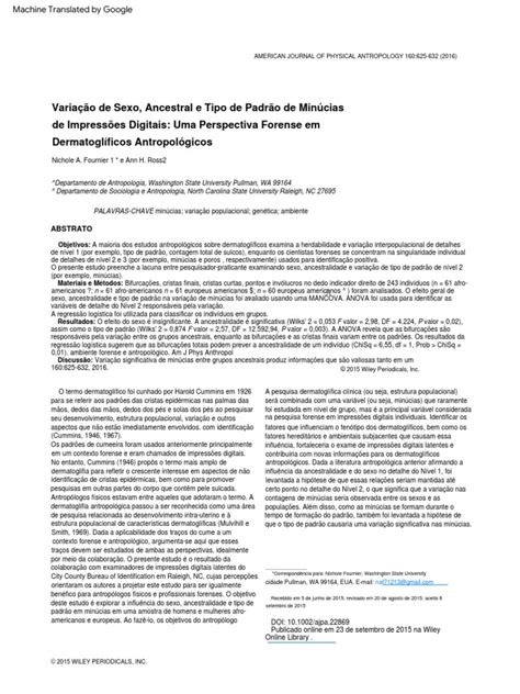 Fournier And Ross 2016 Sex Ancestral And Pattern Type Variation