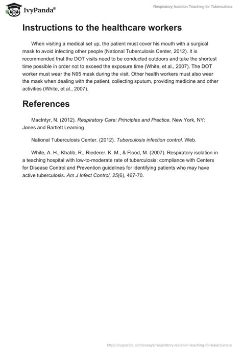 Respiratory Isolation Teaching For Tuberculosis Words Essay Example