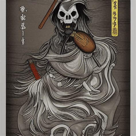 Nihonga Style Grim Reaper · Creative Fabrica