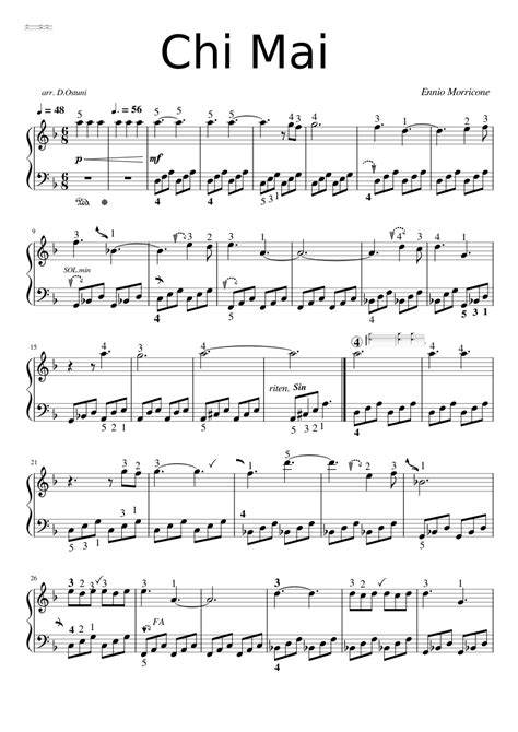 Chi Mai Easy Version E Morricone Piano Solo Sheet Music For