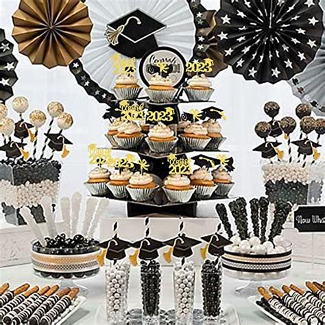 Rsstarxi Pack Graduation Theme Cupcake Toppers Gold Glitter