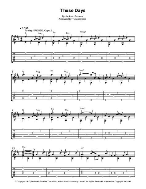 These Days Arr Tunescribers By Jackson Browne Sheet Music For Solo