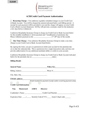 Fillable Online Credit Card Recurring Payment Authorization Form