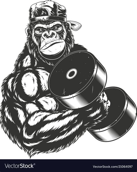 Vector Illustration Ferocious Gorilla Bodybuilder Performs An Exercise