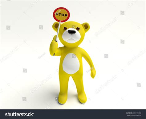 Teddy Bear Holding A Stop Sign Stock Photo 129179600 Shutterstock