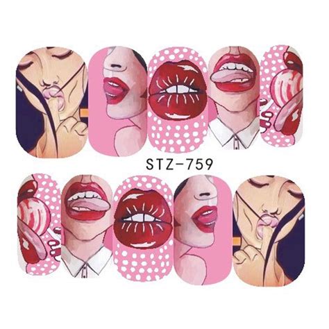 Koupit Nail Stickers Sexy Lips Cool Girl Water Decals Wraps Cartoon