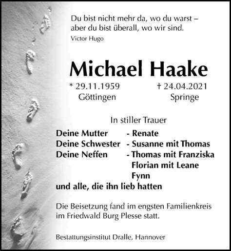 Traueranzeigen Von Michael Haake Trauer Anzeigen De