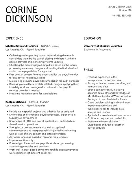 Payroll Specialist Resume Samples Velvet Jobs