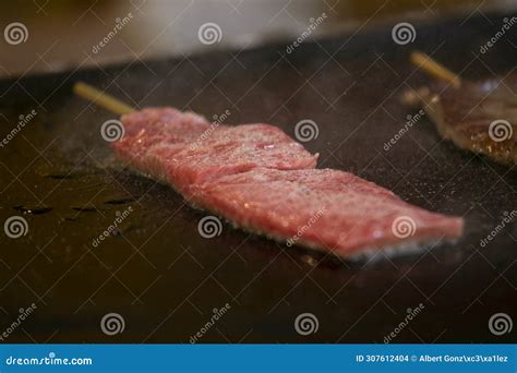 Japanese Kobe Wagyu Beef at a Food Stall at the Tsukiji Outer Market in the City of Tokyo, Japan ...