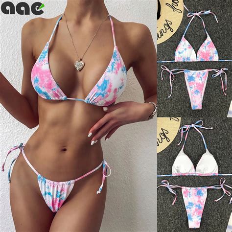 2020 Sexy Biquini Conjunto 2pcs Feminino Maiô Impressão Sutiã Laço Lado