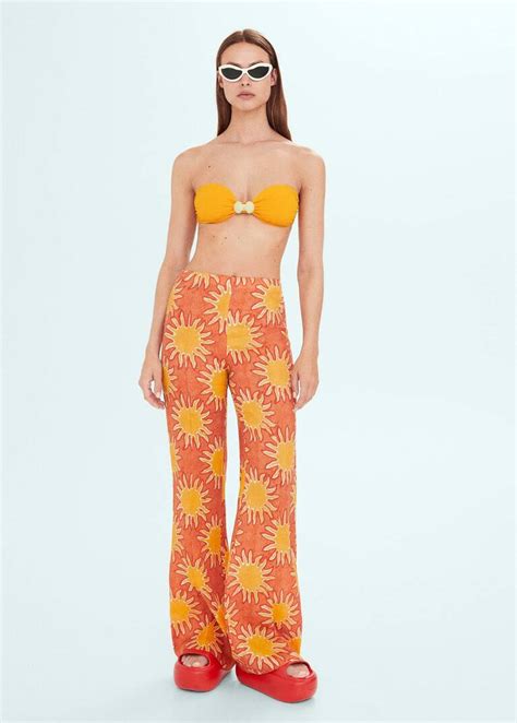 Printed Linen Wideleg Pants Women Mango Usa