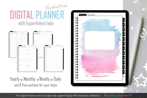 Undated Digital Planner With Hyperlinked Tabs Ipad Planner Goodnotes Planner Cute Planner A