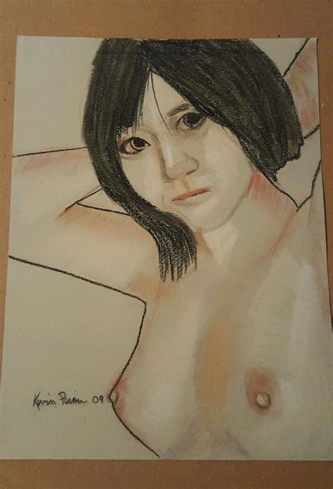 Original Art Charcoal Pencil Drawing Nude Women Signed By Artist