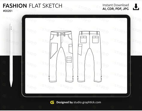 MENS CARGO PANTS FLAT SKETCH - shop.graphtick.com