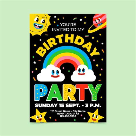 Free Vector Hand Drawn Trendy Cartoon Birthday Invitation