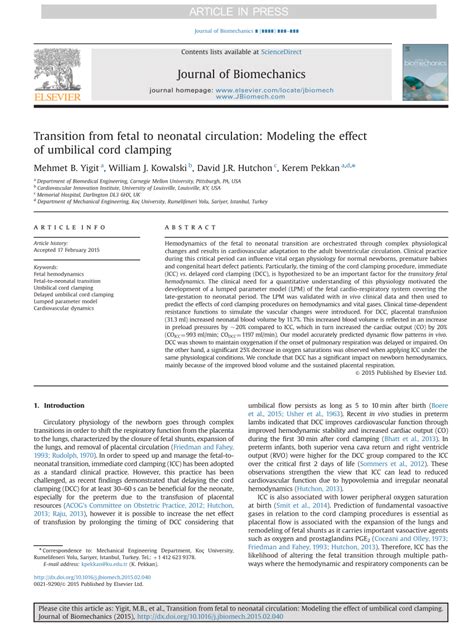 PDF Transition From Fetal To Neonatal Circulation Modeling The