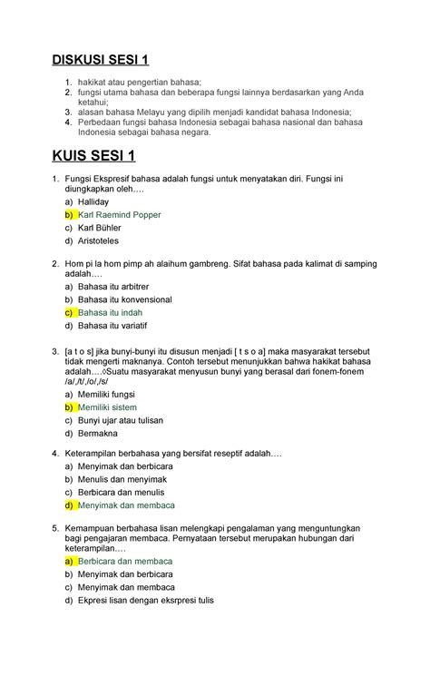 Latihan SOAL SESI 1 DISKUSI SESI 1 1 Hakikat Atau Pengertian Bahasa