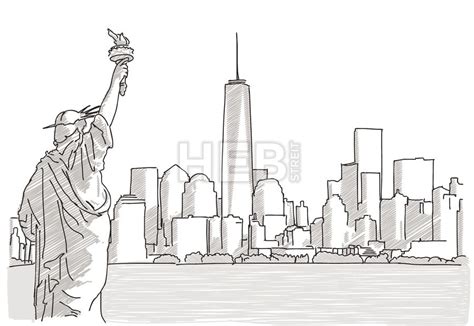 Time Square New York City Hand Drawn Vector Outline Sketch