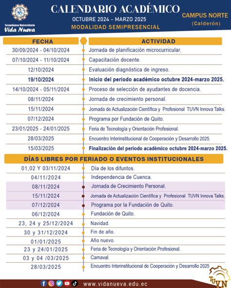 Calendario Acad Mico Tecnol Gico Universitario Vida Nueva