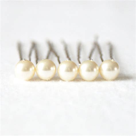 Ivory Pearl Hair Pins Set Of Mm Swarovski Crystal Pearls Bridal