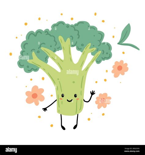 Broccoli Funny Cartoon Character Vector Illustration Isolated Concept