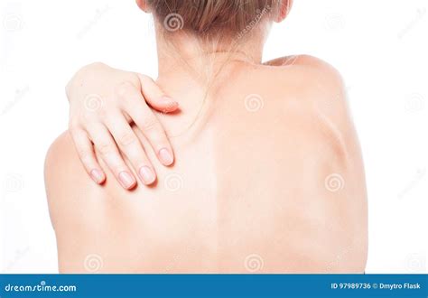 Woman Has Neck Pain Nude Shoulders Girl From The Back Stock Photo Image Of Closeup Health