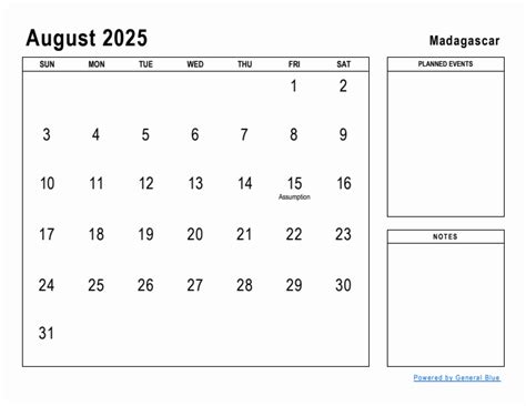 August 2025 Planner with Madagascar Holidays