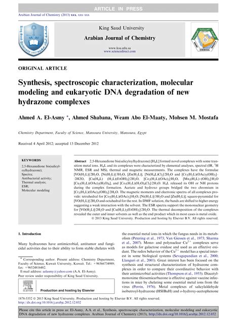 Pdf Synthesis Spectroscopic Characterization Molecular Modeling And