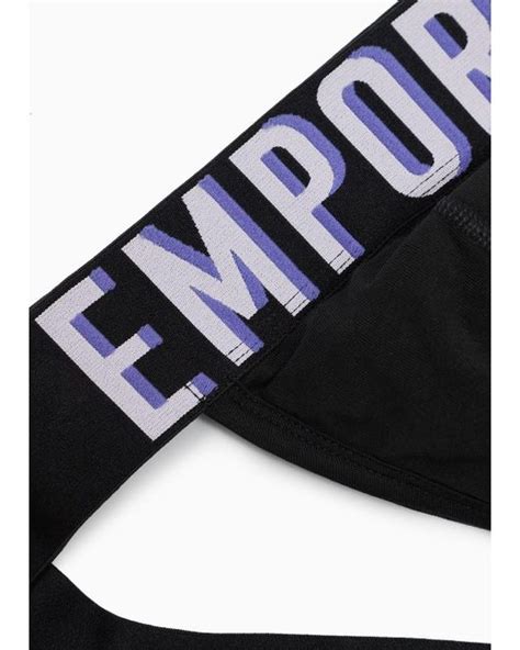 Emporio Armani Asv Megalogo Organic Cotton Jockstrap In Blue For Men