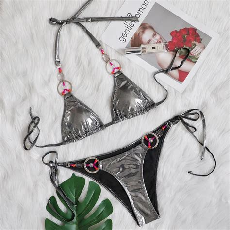 Woherb Woherb New Bikini Perms Silver Split Swimsuit Sexy Hand Woven Crystal Diamond Swimsuit